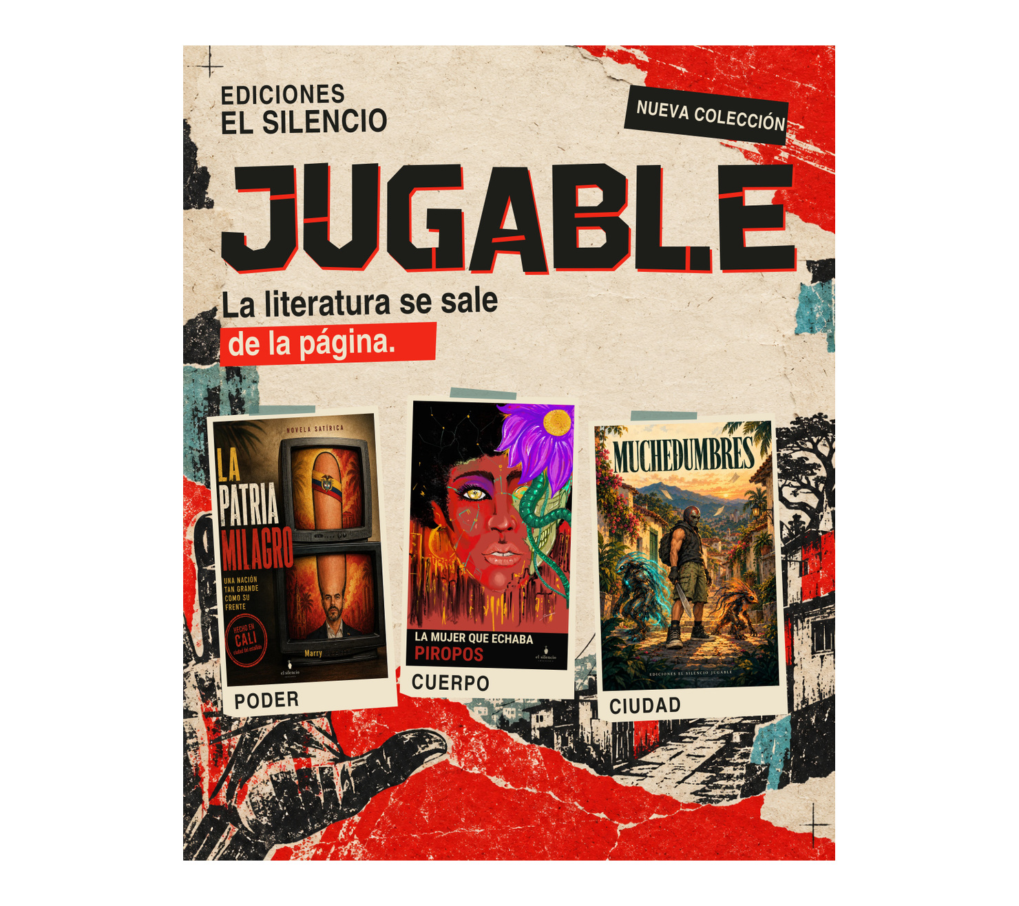 Ediciones El Silencio Jugable: cartel oficial de la colección con sus tres portadas